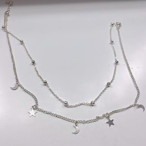 Silver Sun And Moon Layered Necklace